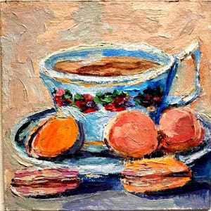 Cuadro de naturaleza muerta Cuadro al óleo Cuadro de taza Cuadro original Cuadro pequeño Cuadro de cocina Cuadro de naturaleza muerta con taza Cuadro de cartón 5\5