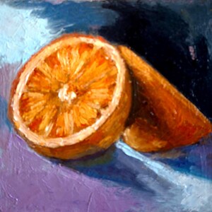 Pintura al óleo de naranja. Arte de cítricos. Pintura original de naranja. Arte de fruta fresca. Arte pequeño de naranja. Decoración de cocina. Arte de comida. Cartón de 6\6 pulgadas