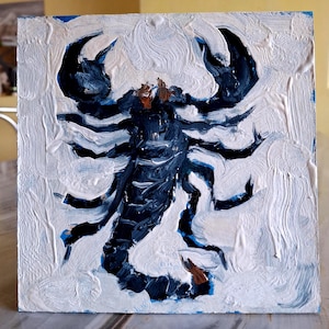 Pintura al óleo de Escorpio. Arte original de Escorpio. Pintura de regalo de Escorpio. Arte del signo del zodíaco. Arte de pared de Escorpio. Pintura empastada. Cartón de 6\6 pulgadas.