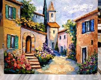 Sunny Provence Oil painting Provence cityscape Original hand painted Flower Street art Provence art 8\10 in
