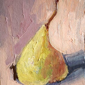 Cuadro al óleo de pera. Cuadro original de pera. Cuadro de pera pequeño. Cuadro de cocina. Cuadro original hecho a mano. Cartón 5\7 in.