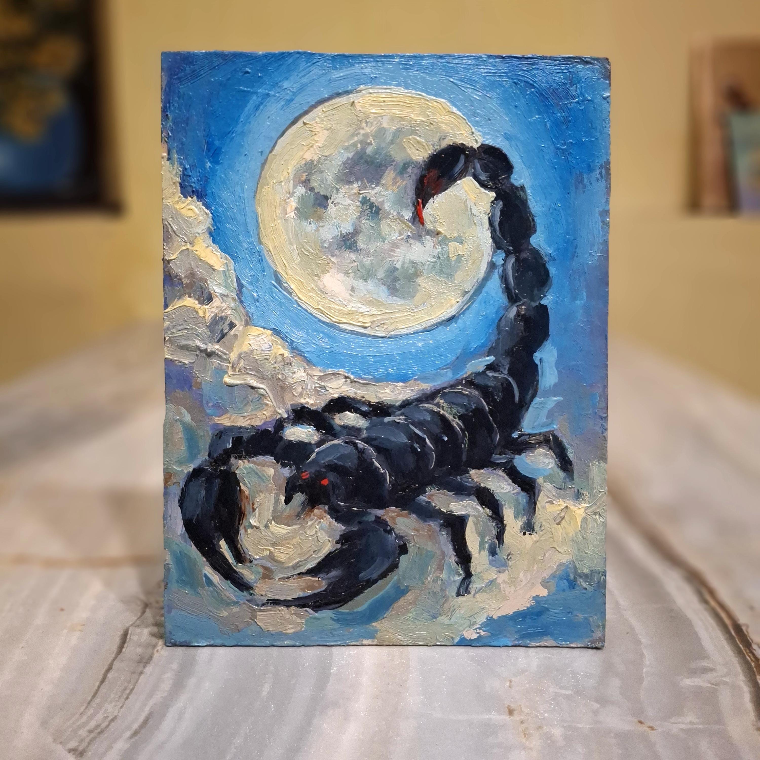 Scorpio Original Painting Scorpio and the Moon Oil Painting Black