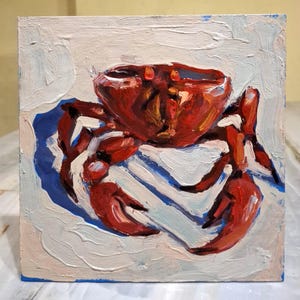 Cuadro de cangrejo rojo Pintura al óleo Pintura original Pintura con y sin marco Arte de pared de cangrejo Arte de cangrejo rojo Cartón 6\6 in