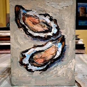 Pintura de ostras Pintura original de ostras Pintura al óleo de ostras Pintura al óleo empastada de ostras Pintura con ostras Cartón 6\8 in