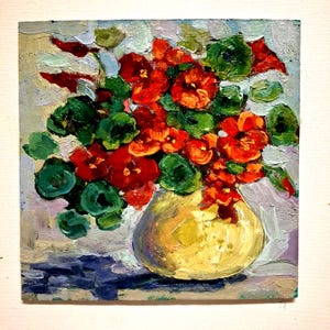 Pintura de capuchina Pintura al óleo Pintura original Arte de capuchina Pintura de flores Arte de pared floral Cartón 8\8 in