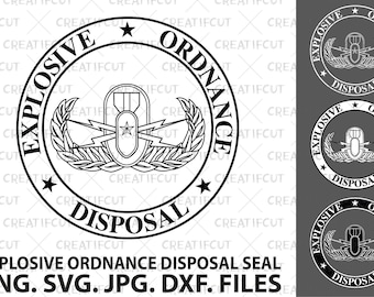 Grafica vettoriale del distintivo EOD, sigillo per lo smaltimento di ordigni esplosivi (svg, png, jpg, dxf)
