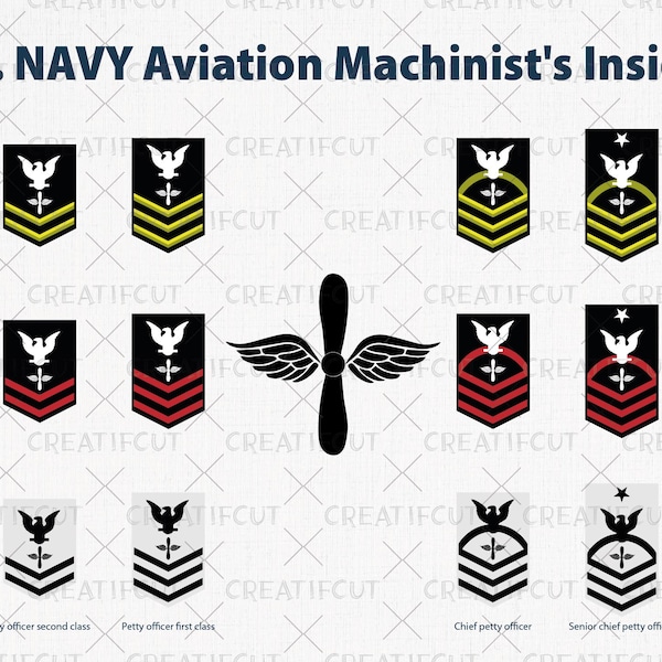 United States NAVY Aviation machinist's Mate SVG, USN navy ranks insignia clip art pack, United States Armed Forces png, cutting  dxf files.