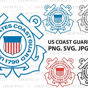 Sello de la Guardia Costera de Estados Unidos (Svg). Imagen prediseñada de regalo con sello de la USCG en color negro, rojo y azul. Archivos de corte de la USAF (Svg, Dxf y JPG).