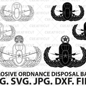 Explosive Ordnance Disposal Basic, Senior and Master EOD badge vector graphic. US Army EOD Badge png, cutting svg dxf and jpg.