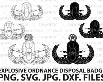 Explosive Ordnance Disposal Basic, Senior and Master EOD badge vector graphic. US Army EOD Badge png, cutting svg dxf and jpg.