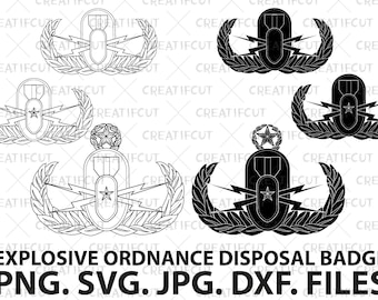 Explosive Ordnance Disposal Basic, Senior and Master EOD badge vector graphic. US Army EOD Badge png, cutting svg dxf and jpg.