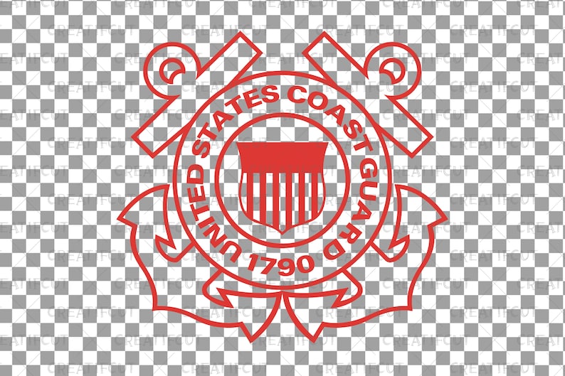 May include: Red and white emblem of the United States Coast Guard with two anchors and the text "United States Coast Guard 1790".