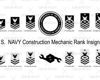 Insegna di grado del meccanico edile della Marina degli Stati Uniti, USN MOS (svg, png, jpg, dxf)