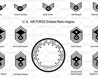 US Air Force Enlisted Rank Insignia Vector Collection. United States Armed Forces Clipart. Military Theme Frame Png Svg DXF Files Included Etsy