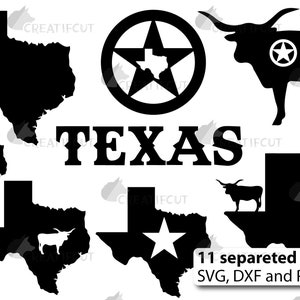 Texas State Map Svg Cutting Silhouette, Long Horn Cattle Silhouette ...