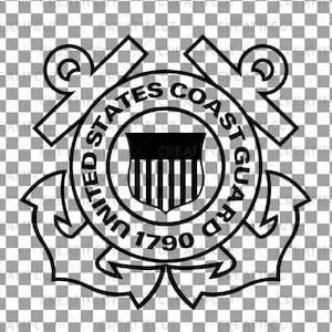 May include: Black and white emblem of the United States Coast Guard with two anchors and the text "United States Coast Guard 1790".
