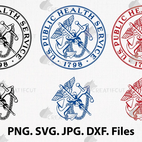 United States Public Health Service seal and insignia svg. Black, red, blue USPHS Corps seal gift graphic clip art. Cutting svg dxf and jpg