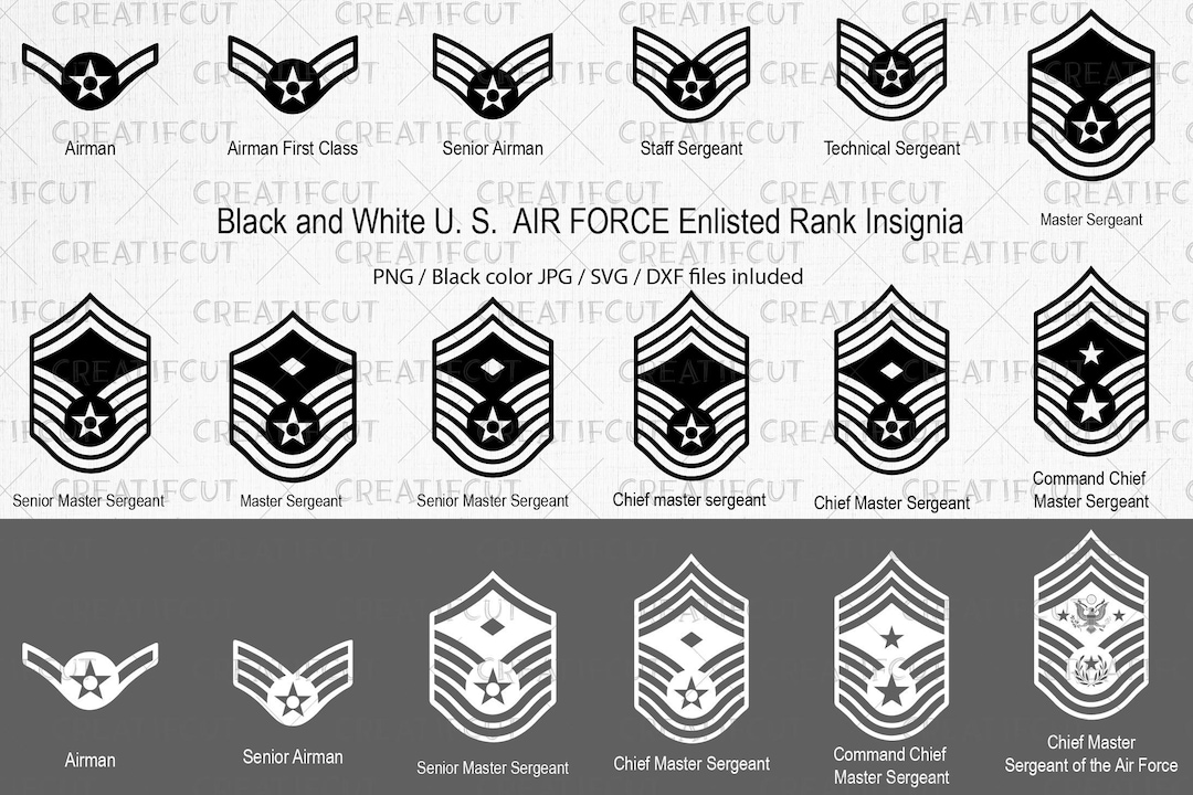 Black and White Set US Air Force Enlisted Rank Insignia Vector ...
