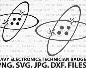 Insignia de calificación de técnico en electrónica de la Armada de EE. UU., insignia de calificación ET, png, corte de archivos svg dxf y jpg. Regalo azul marino para ella, él.