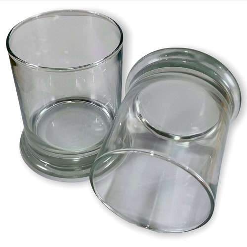 6 Classic Clear Glass Candle Vessels With Wooden Lids Etsy