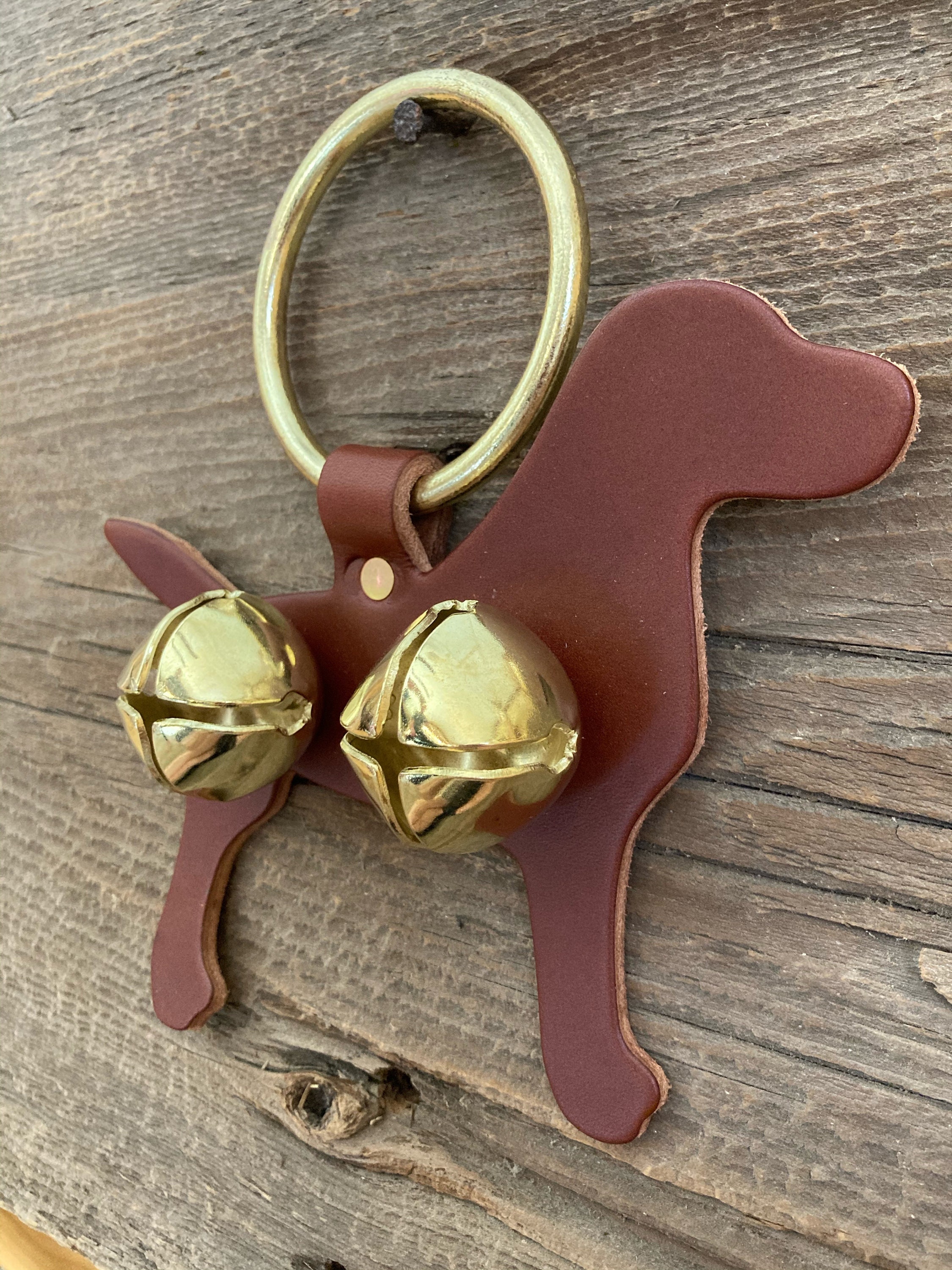 Amish leather DOG shaped door hanger with bells Etsy