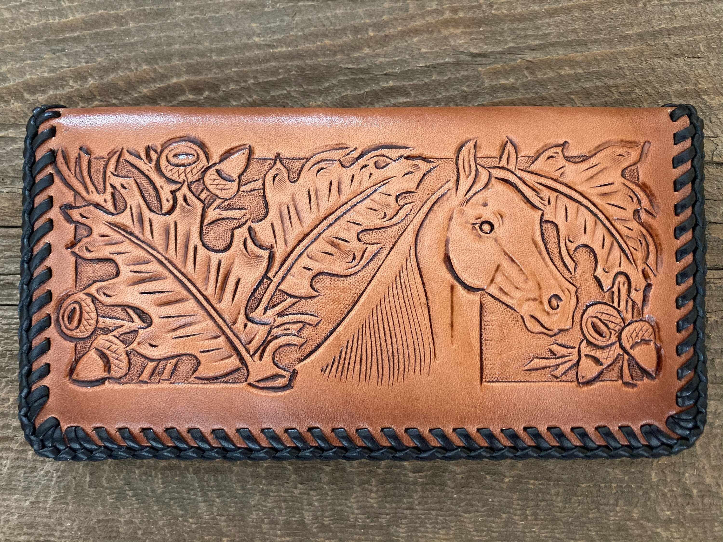 Checkbook Cover Horse & Oak Leaves Scene Deluxe Handcrafted Etsy