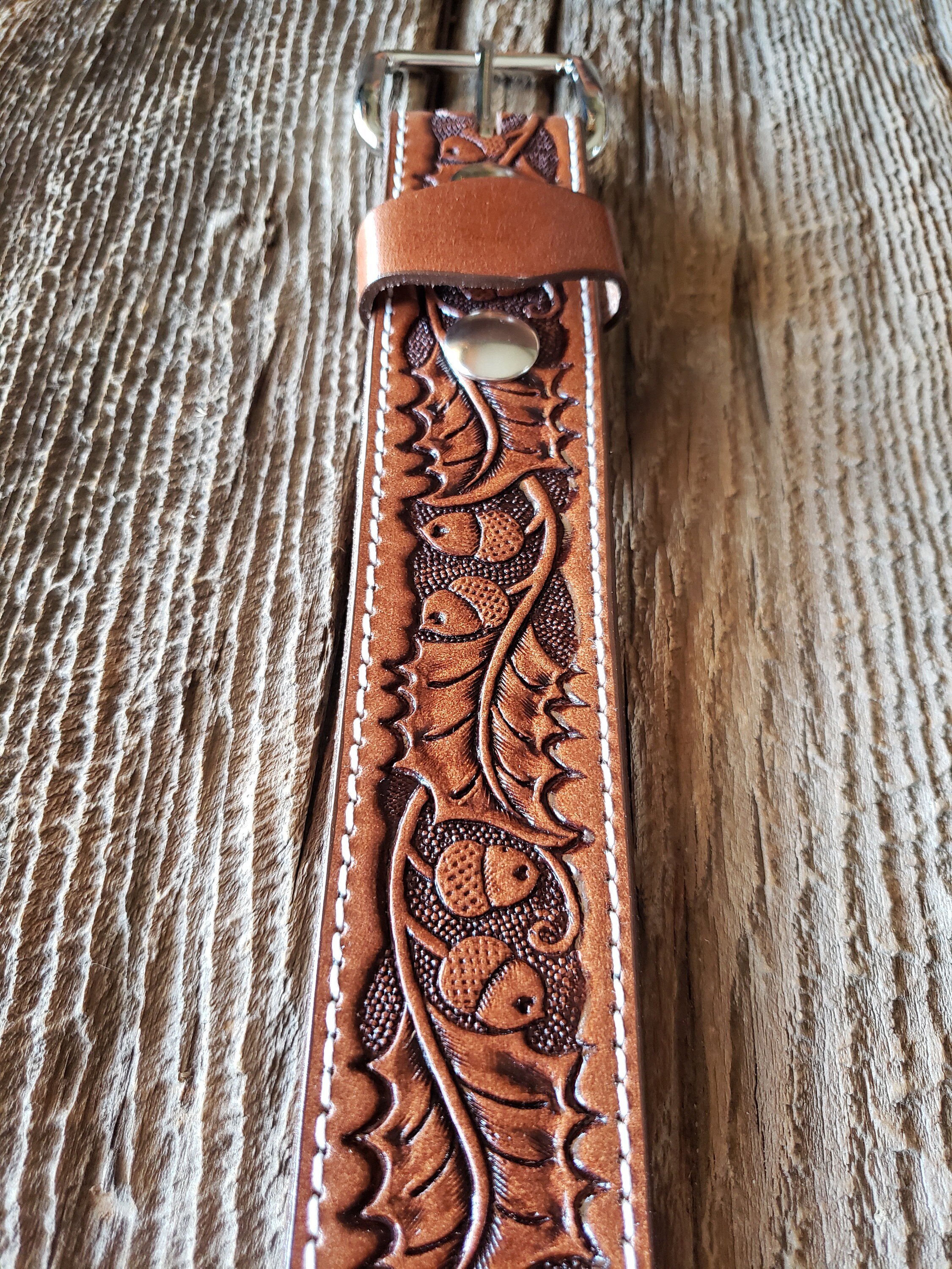 Belt Amish handmade leather 11/2 Wide Embossed Etsy