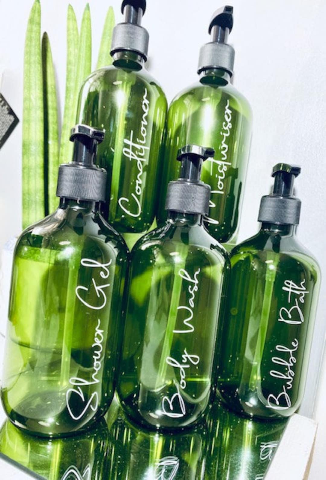 Emerald Green Boston Set of 3 Bathroom Storage Bottles Green Pump
