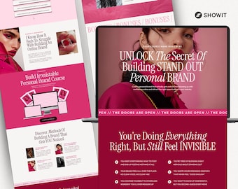 Plantilla de página de ventas en color rosa intenso: Diseño web de Showit para entrenadores