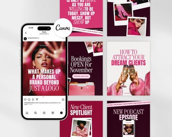 Plantillas de Instagram en rosa intenso para coaches, asistentes virtuales, gestores de redes sociales y plantillas editoriales.