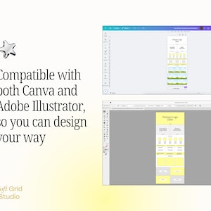 May include: A screenshot of two computer screens showing the Canva and Adobe Illustrator programs. The text on the screen says "Primary Logo Here".