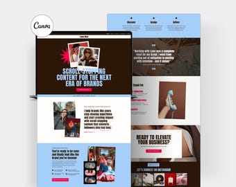 Plantilla de sitio web de Canva para administradores de redes sociales, coaches y asistentes virtuales.