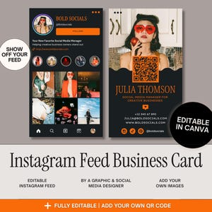 Cartão de Visita Instagram 2025 | Cartão Digital Canva Editável com QR Code | Gerente de Mídias Sociais | Influenciador | Design Editorial Arrojado