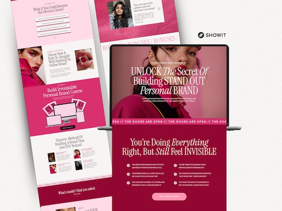 Bold Pink Sales Page Template: Showit Website Design for Coaches