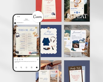 Plantillas para publicaciones de Instagram con diseños de álbumes de recortes / Gráficos editables de Canva (descarga digital)