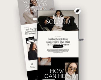 Plantilla web Showit para entrenadores / Plantilla web editorial neutral en negro / Sitio web de marca personal
