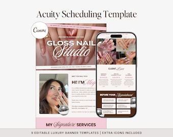 Plantilla de programación de agudeza para técnicos de uñas: Diseño de Canva rosa (descarga digital)