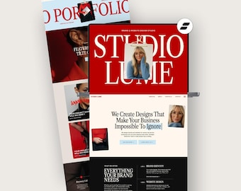 Plantilla web Showit para diseñadores y coaches / Plantilla web editorial en rojo intenso / Sitio web moderno optimizado para móviles