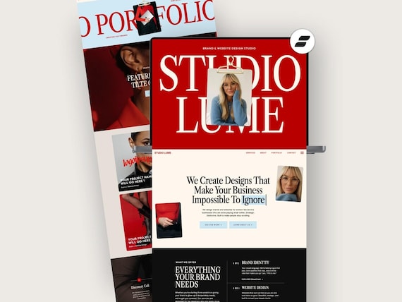 Showit Website Template for Designers & Coaches | Editorial Bold Red Website Template | Modern Mobile Optimized Website