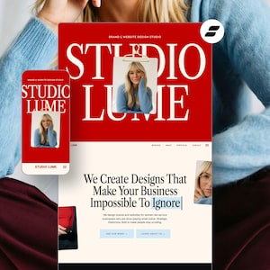 Showit Website Template for Designers & Coaches | Editorial Bold Red Website Template | Modern Mobile Optimized Website