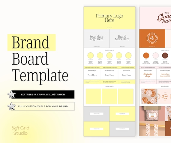 Modern Brand Board Template: Canva & Illustrator Editable Guidelines
