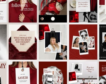 Plantillas de Canva para Instagram en color rojo intenso / Paquete de redes sociales para entrenadores (descarga digital)