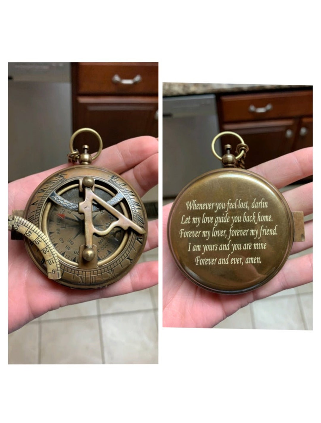 Brass Sundial Compass , Keepsake Compass Gift, Personalized Compass