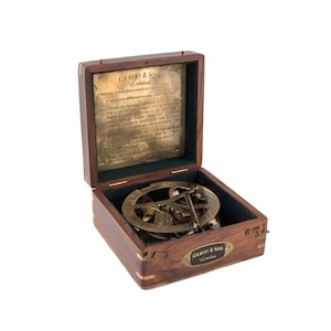 Gilbert & Son, brújula de reloj de sol grande de 5 pulgadas, brújula de regalo de aniversario, brújula antigua grabada, brújula para papá, regalo de San Valentín