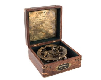 Custom Engraved Gilbert Compass | Sundial Compass With Wooden Box | Gift For Father | Corporate Gift | Retirement Gift | Promotion Gift