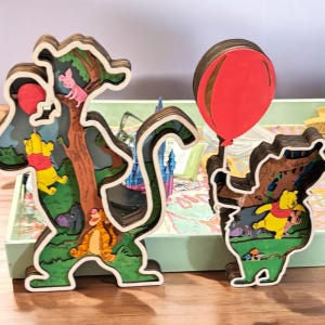 Hand Painted Pooh Bear Layered Art: Engraved Nursery Decor