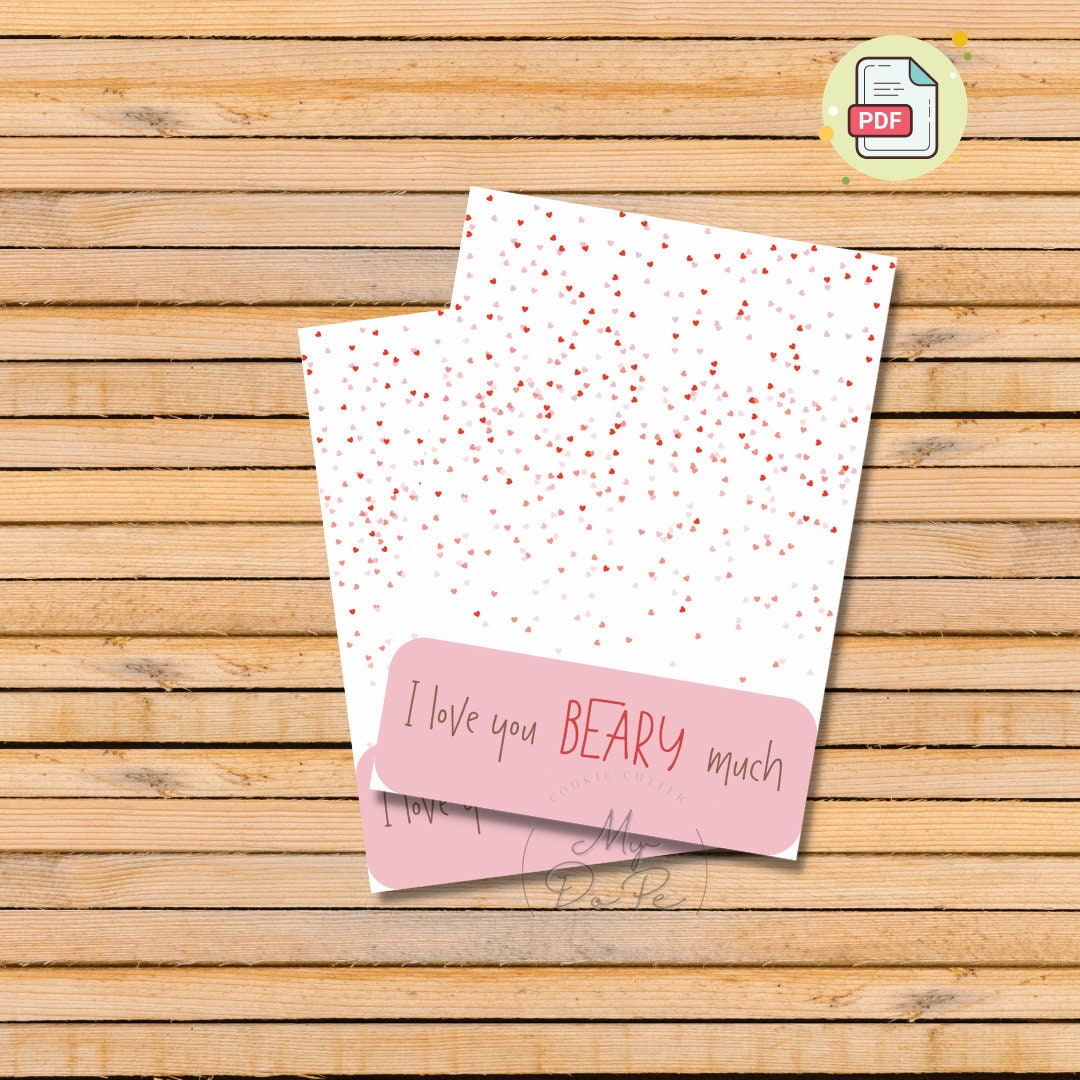 I Love You BEARY Much - PRINTABLE Valentine's Day Cookie Card- PDF File ...