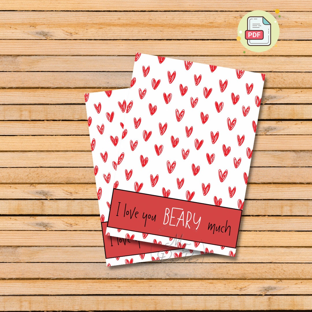 I Love You BEARY Much - PRINTABLE Valentine's Day Cookie Card- PDF File ...