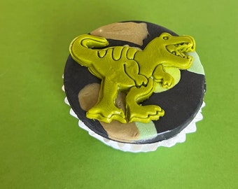 Camouflage Dinosaur Cupcake Toppers -  Fondant