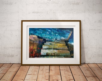 Tidal Pool Steps: Seascape sea wild swimming tidal pool East Neuk Fife St Monans Pittenweem Scotland Original Art  Print Giclee A4 A3